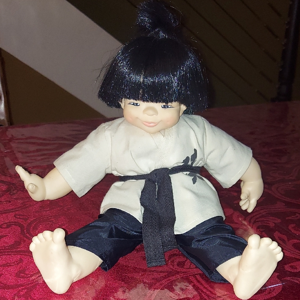 Vintage 1980's Chopsticks Doll with Black Hair, Outfit and Passport